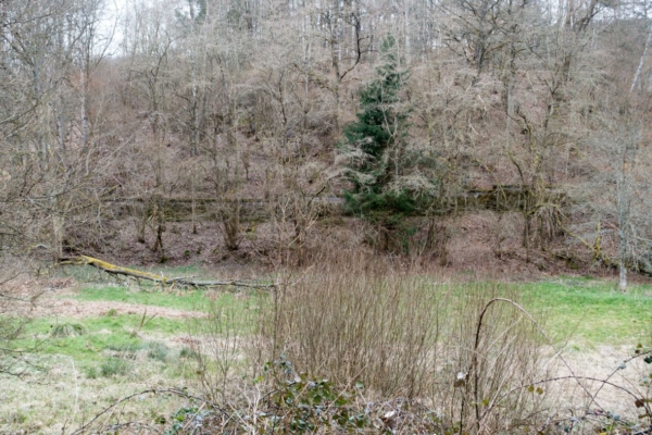 Betonmauer zur Unterstützung der Trasse im Brauntal